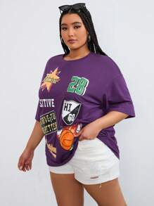 SHEIN Coolane Grafisk Brev Enkel Plus Size T-shirt - Violet - Visa 3
