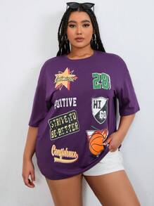 SHEIN Coolane Grafisk Brev Enkel Plus Size T-shirt - Violet - Visa 4
