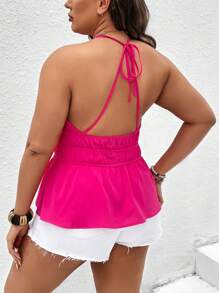 SHEIN Holidaya Hơn Crisscross Backless Xoay eo Áo hai dây - Màu Hồng Tươi - Xem 2