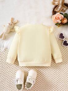 Baby Girl Letter & Figure Graphic Ruffle Trim Sweatshirt - Apricot - View 2