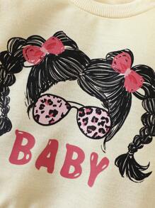 Baby Girl Letter & Figure Graphic Ruffle Trim Sweatshirt - Apricot - View 7