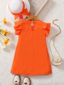 SHEIN 女小童熱帶圖案荷葉邊連衣裙附帽子