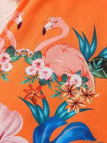 SHEIN 女小童熱帶圖案荷葉邊連衣裙附帽子