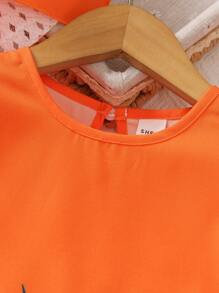 SHEIN 女小童熱帶圖案荷葉邊連衣裙附帽子