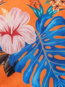 SHEIN 女小童熱帶圖案荷葉邊連衣裙附帽子