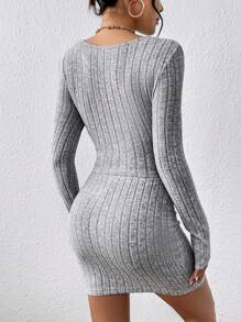 SHEIN Essnce Twist Front Crop Tee & Bodycon Skirt - Grey - View 2