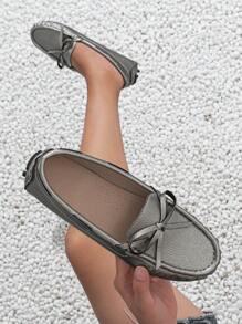 Mujer con diseño de lazo de color metálico de litchi en relieve Mocasines planos , atractivo plata Zapatos planos - Gris - Ver 5