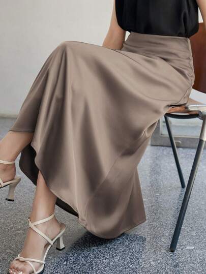 DAZY Women Elegant Solid Color Pencil Skirt, Suitable For Commute, Party, School Events, Formal Occasions Fall