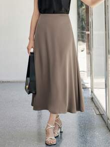 SHEIN X Scot Louie DAZY 女士优雅纯色铅笔裙，适合通勤、派对、学校活动、正式场合等秋季穿着。 - 咖啡棕 - 查看 2