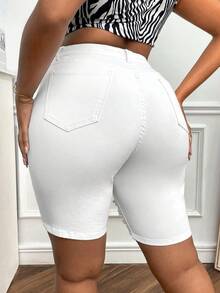 Plus Ripped Frayed Denim Shorts - White - View 2