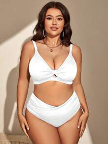 SHEIN Plus Size Twist Front Bikini Set Summer Beach - White - View 1