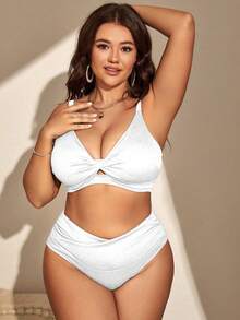 SHEIN Plus Size Twist Front Bikini Set Summer Beach - White - View 5