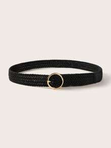 Metal Buckle Woven Belt - Black - View 2