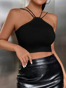 SHEIN SXY 素色吊帶短上衣 - 黑色 - 查看 6