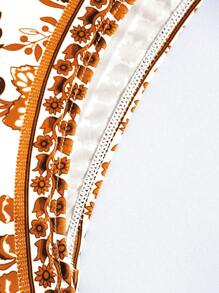 SHEIN Swim 印花露背連體泳衣 - 咖啡棕 - 查看 6