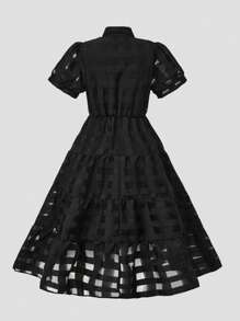 SHEIN Clasi Plus Puff Sleeve Ruffle Hem Shirt Dress - Black - View 2