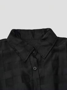 SHEIN Clasi Plus Puff Sleeve Ruffle Hem Shirt Dress - Black - View 7