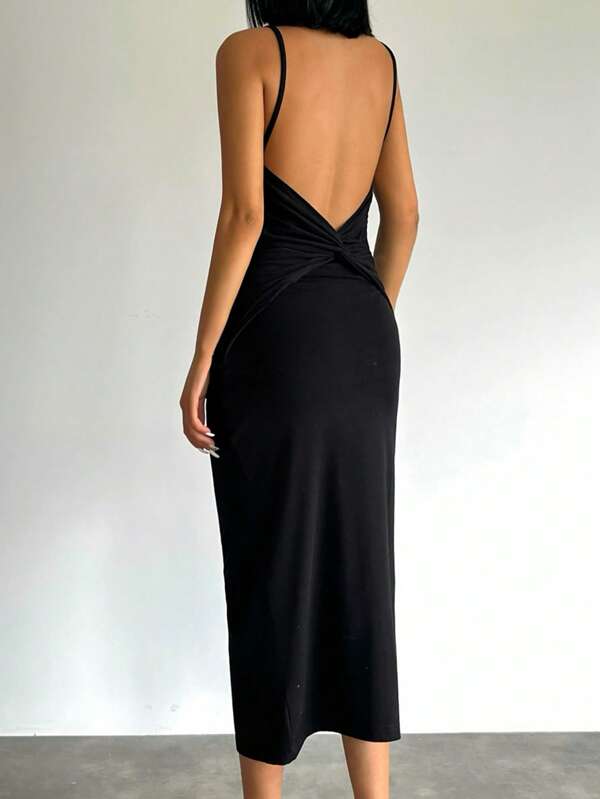 EURMUSE Solid Twist Backless Cami Dress