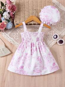 Baby Mädchen Cami Kleid mit Blume Muster, Schleife vorne, - Violett - Übersicht 2