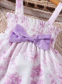 Baby Mädchen Cami Kleid mit Blume Muster, Schleife vorne, - Violett - Übersicht 3