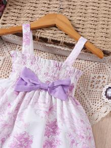 Baby Mädchen Cami Kleid mit Blume Muster, Schleife vorne, - Violett - Übersicht 4