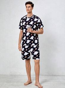 男士卡通圖案睡衣套裝 - 彩色 - 查看 1