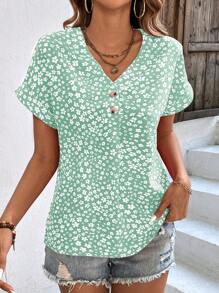 SHEIN LUNE 碎花蝙蝠袖襯衫 - 薄荷綠 - 查看 3