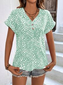 SHEIN LUNE 碎花蝙蝠袖襯衫 - 薄荷綠 - 查看 5