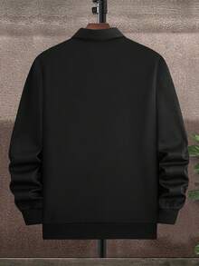 Manfinity Hypemode Men Deer Embroidery Polo Neck Drop Shoulder Sweatshirt - Black - View 2