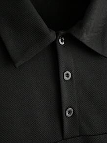 Manfinity Hypemode Men Deer Embroidery Polo Neck Drop Shoulder Sweatshirt - Black - View 5