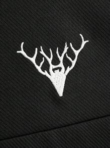 Manfinity Hypemode Men Deer Embroidery Polo Neck Drop Shoulder Sweatshirt - Black - View 6