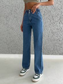 Cottnline Zipper Fly Straight Leg Jeans - Rửa tối - Xem 6