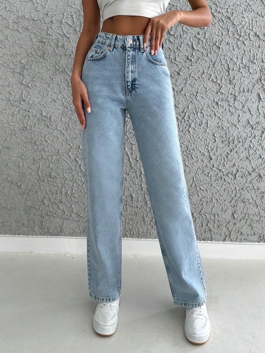 SHEIN Cottnline Cao eo Quần legging thẳng - Rửa nhẹ - Xem 1