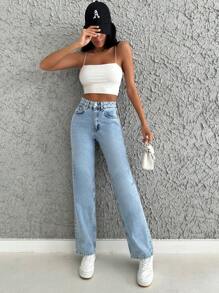 SHEIN Cottnline Cao eo Quần legging thẳng - Rửa nhẹ - Xem 3