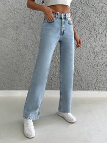 SHEIN Cottnline Cao eo Quần legging thẳng - Rửa nhẹ - Xem 4