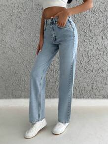 SHEIN Cottnline Cao eo Quần legging thẳng - Rửa nhẹ - Xem 5