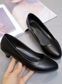 Mujer minimalista de punta con tacón cono Tacones , elegante negro Zapatos de tacón para lugar de trabajo - Negro - Ver 2