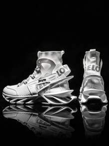 Nam Đồ họa Chữ cái High Top Mặt trước thắt dây Giày Chạy bộ , Thể thao Giày thể thao ngoài trời - trắng - Xem 1