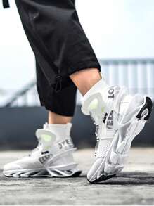 Nam Đồ họa Chữ cái High Top Mặt trước thắt dây Giày Chạy bộ , Thể thao Giày thể thao ngoài trời - trắng - Xem 3