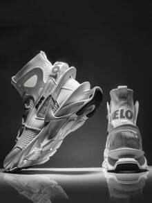 Nam Đồ họa Chữ cái High Top Mặt trước thắt dây Giày Chạy bộ , Thể thao Giày thể thao ngoài trời - trắng - Xem 4