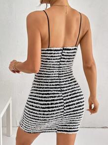 SHEIN Privé In sọc Váy Cami Bodycon - Đen và trắng - Xem 2