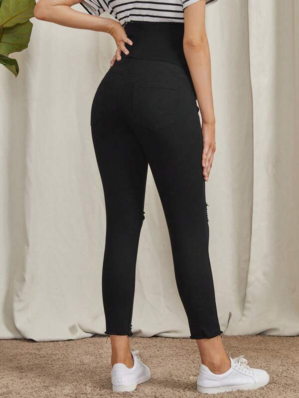 SHEIN Maternity Ripped Detail Skinny Jeans SHEIN USA