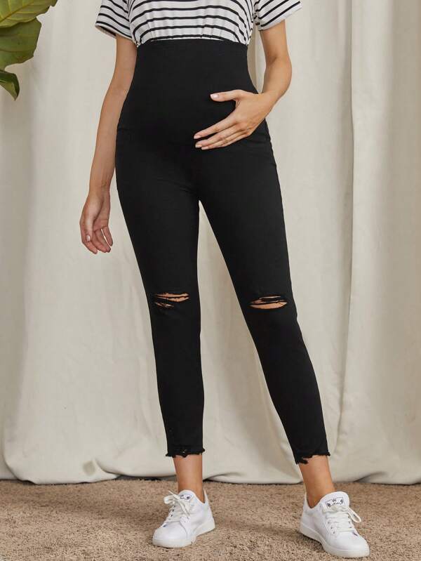 SHEIN Maternity Ripped Detail Skinny Jeans SHEIN USA