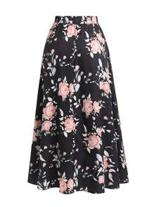 SHEIN Unity Plus Floral Print Flare Skirt - Black - View 2