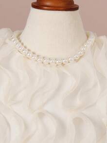 女嬰素色前蝴蝶結泡泡袖派對禮服 - 杏色 - 查看 3