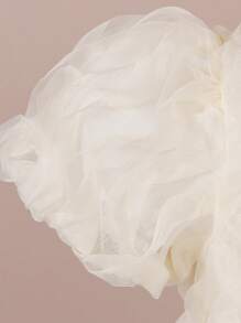 女嬰素色前蝴蝶結泡泡袖派對禮服 - 杏色 - 查看 4