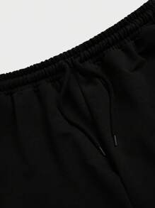 RueChic Men Expression Print Drawstring Waist Shorts - Black - View 3