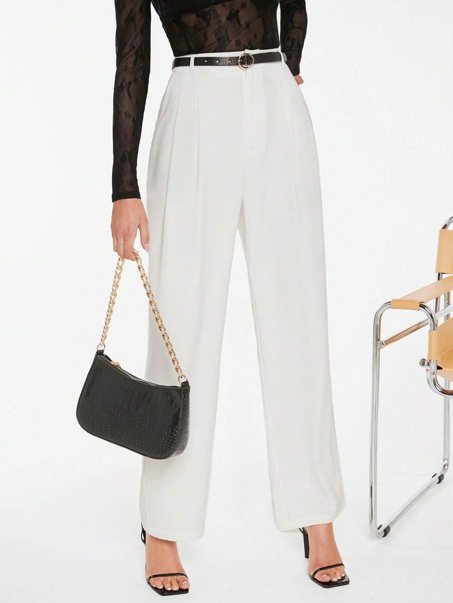 BizChic 素色高腰西裝褲不附腰帶工作服 - 白色 - 查看 1