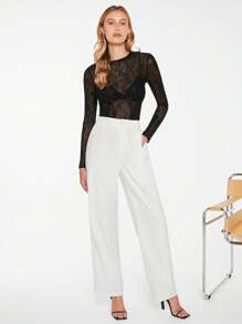 BizChic 素色高腰西裝褲不附腰帶工作服 - 白色 - 查看 3