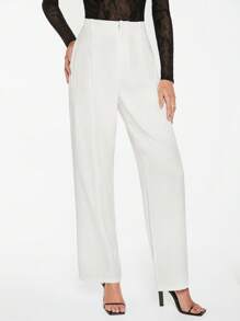 BizChic 素色高腰西裝褲不附腰帶工作服 - 白色 - 查看 4